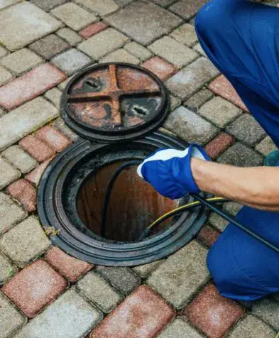 Technician servicing a sewer access point in Mesa, AZ