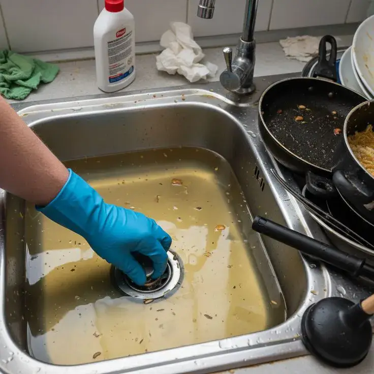 Clearing a clogged kitchen sink in a Tempe rental property