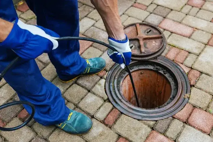 Technician hydro-jetting a commercial sewer line